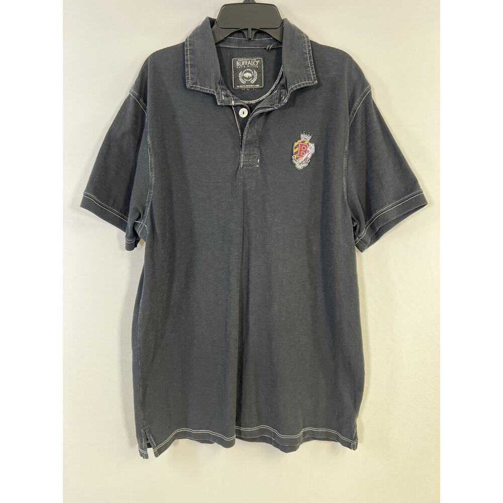 VTG Y2K Buffalo David Bitton Men’s Striped Faded Black Polo Shirt Size M